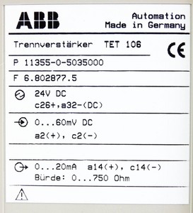 New and in Stock <strong>TET</strong> 106 11355-0-5035000 Isolation Amplifier -Unused- for PLC, PAC &amp; Dedicated Ctrlrs - Product Image 3