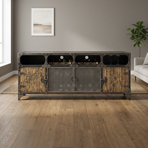 Meuble TV de salon en fer et métal indien, style industriel moderne, vintage et réglable, pour appartement et maison de style farmhouse - Product Image 3