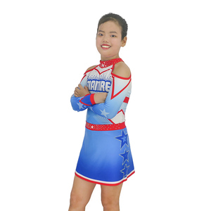El mejor precio, cómodos uniformes de porristas azules degradados para niños, disfraz de animadora con diamantes de imitación, ropa de porristas para jóvenes - Product Image 2