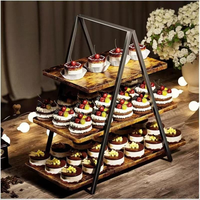 Présentoir à desserts pliable à 3 niveaux en bois, grand format, pour buffet de mariage, décoration alimentaire, présentoir de luxe pour hôtel