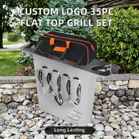 Ensemble d'outils de barbecue en acier inoxydable 35 pièces, pelle de cuisson pour barbecue en plein air, ustensiles de rôtissage et assiettes à viande