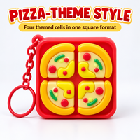 Grosir Mainan Tekan Gantungan Kunci 4 Sel, Gantungan Kunci Fidget Persegi Bertema Warna-Warni dengan Motif Cakar, Pizza, Tengkorak, dan Gaya Musiman