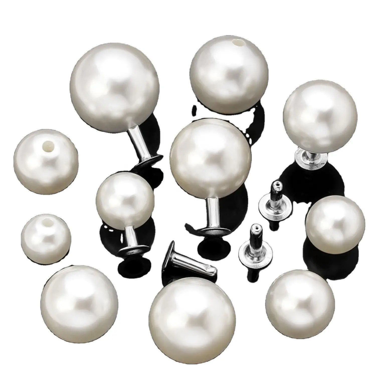 China fabricante muitas pérolas brancas pérolas de água doce botão pearl beads com rebite para casacos sacos sapatos