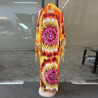 Nouvelle Robe Kaftan Bubu Décontractée Ample Respirante Confortable avec Grande Écharpe Imprimée Africaine Grande Taille Élégante pour Femme en Coton pour Fête