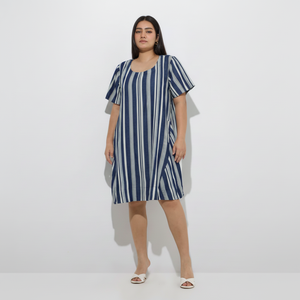 Robe droite en denim à rayures bleues Gia - Product Image 1