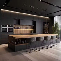 Vermonhouzz Armoire de cuisine moderne, armoire de cuisine sur mesure avec étagère ouverte, design sans poignée, armoire de cuisine en bois
