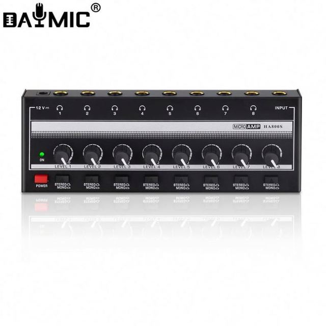 HA800S Metal Professional Monitor Splitter Mini Stereo Audio 8 Channel Headphone Amplifier MONO Portable