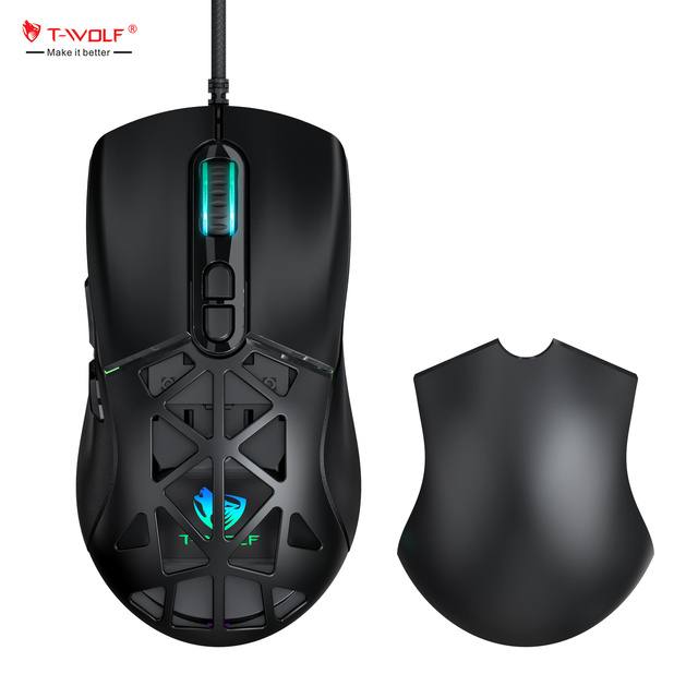 T-WOLF G520 Gaming Mouse RGB Cable Game Mouse INST 8251 Magnetic Back Cover Hole Game Mouse with Software for Laptop Pc Gaming