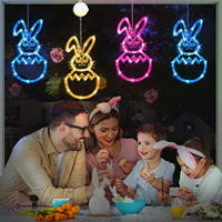 Lumière de fenêtre LED Lapin de Pâques avec ventouse, Décoration de fenêtre mignonne pour Pâques, Lumière décorative intérieure pour maison et ferme