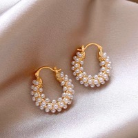 Orecchini a Cerchio Vintage Eleganti con Perle a Forma di U per Donne, Impermeabili, Ipoallergenici, per Feste, Gioielli Regalo