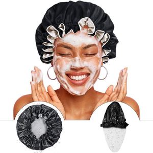 Gorros de Baño de Satén con Logotipo Personalizado - Gorro de Ducha Reutilizable de Color Sólido para Mujer, Doble Capa, Impermeable, para Playa y Uso Diario - Product Image 1