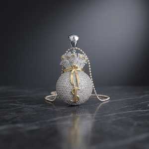 Pendentif Sac à Monnaie en Argent Sterling 925 avec Diamants CVD de Laboratoire de 7-8 carats Sertis Pavé, Pendentif Personnalisé - Product Image 1