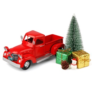 Modelo <span class=keywords><strong>de</strong></span> camión rojo <span class=keywords><strong>de</strong></span> Metal Vintage hecho a mano, juguetes para niños, artesanías navideñas personalizadas para niños, decoración <span class=keywords><strong>de</strong></span> adornos navideños - Product Image 3