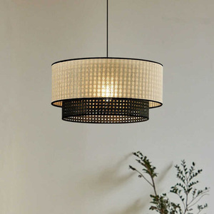 Japanese Wabi Sabi Style Raffia Pendant <b>Light</b> Round Black E27 Chandelier For <b>Dining</b> Living Bedroom Study - Product Image 2