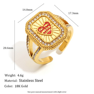 Anillo apilable ajustable de acero inoxidable chapado en oro de 18 quilates con esmalte de tarot vintage y circonitas, joyería llamativa para mujer - Product Image 6