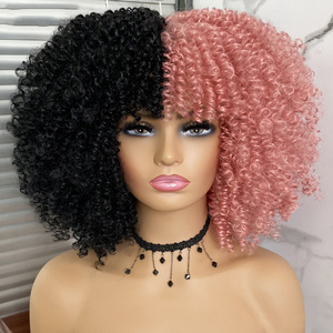 Peluca rizada Afro corta resistente al calor <span class=keywords><strong>de</strong></span> 10 "-16", pelucas trenzadas <span class=keywords><strong>de</strong></span> pelo sintético <span class=keywords><strong>de</strong></span> alta calidad con bandas para mujeres afroamericanas - Product Image 1