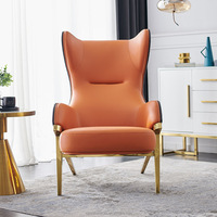 Fauteuil de relaxation ergonomique moderne en cuir avec cadre métallique, acier inoxydable, doré, idéal pour le salon, les loisirs, offre spéciale