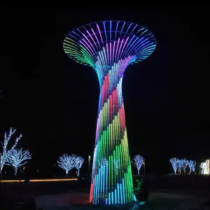 Escultura em aço inoxidável para público, arte abstrata, escultura em metal iluminada em aço inoxidável, luz LED RGB com motivo de árvore