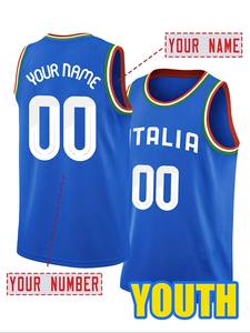 <span class=keywords><strong>Maillot</strong></span> <span class=keywords><strong>de</strong></span> <span class=keywords><strong>basket</strong></span>-ball personnalisé pour jeunes, sans manches, bleu, design Italie, respirant, tenue d'équipe pour les entraînements et les matchs - Product Image 2