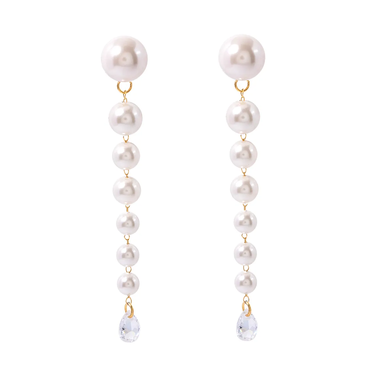J&D 18k Gold Stainless Steel Jewelry Minimalist High Quality 5A Long Tassel Crystal Stone Pearl Earring Women