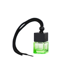 New Arrival 8ml Square <b>Car</b> Hanging Air Fresher Custom Color Empty Glass Perfume <b>Diffuser</b> Bottle With Wooden Lid - Product Image 2