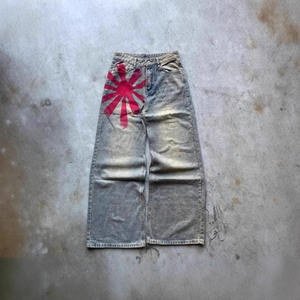 Pantaloni in Denim a <span class=keywords><strong>gamba</strong></span> <span class=keywords><strong>larga</strong></span> da <span class=keywords><strong>uomo</strong></span> all'ingrosso stile retrò Vintage Design di nicchia <span class=keywords><strong>Jeans</strong></span> traspiranti larghi a vita media lavabili - Product Image 1