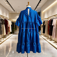 Robe Courte Décontractée en Satin pour Femmes, Col en V, Manches Courtes à Volants Étages, Style Coréen, Grande Taille, Vente en Gros OEM