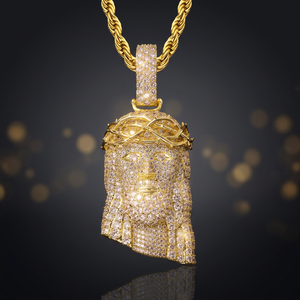 Christus-Gesicht Anhänger Halskette T-3056 925 Silber Zirkon Micro Pave Seilkette Unisex Klassischer Religiöser Schmuck - Product Image 1