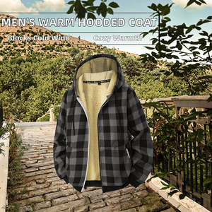 Manteau d'hiver chaud et isolant pour homme en flanelle avec doublure en fourrure Teddy Fleece, 100% polyester tricoté à pois, coupe-vent - Product Image 2