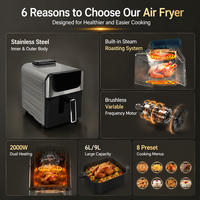 Four à vapeur et friteuse à air multifonctionnel en acier inoxydable 6L 9L, friteuse électrique avec cuisson à la vapeur pour la cuisine domestique