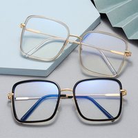 Lunettes de myopie rétro à grande monture en métal Lunettes à lentille plate carrée Vente chaude Lunettes de blocage de la lumière bleue pour hommes et femmes