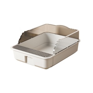 Extra Large Open Style Anti Splash <b>Cat</b> <b>Litter</b> Box Rectangle Milk Cream White PP Material With Free Shovel For <b>Cats</b> - Product Image 2