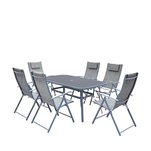 Juego de <span class=keywords><strong>sillas</strong></span> de <span class=keywords><strong>mesa</strong></span> para jardín, muebles de comedor al aire libre, <span class=keywords><strong>mesa</strong></span> de cristal, silla plegable reclinable de 8 plazas con almohada - Product Image 1