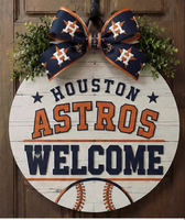 Panneau de bienvenue personnalisable pour baseball et basketball, en bois, avec logo d'équipe et nœud, idéal pour les fans et les enfants, produit très vendu