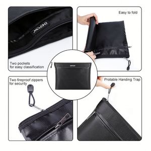 Small Customized Black Fiberglass <b>Bag</b> with Zipper Waterproof and Fireproof for <b>Document</b> Storage - Product Image 4