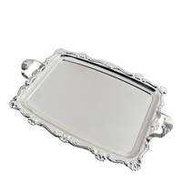 Plateau de service rectangulaire en acier inoxydable 304 avec poignées, plateau de buffet poli miroir pour hôtel, restaurant, traiteur, mariage