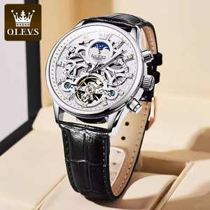 Top Brand OLEVS 6658 Fashion Men's Watch Skeleton Multifunctional Chronograph Mechanical Leather Strap Waterproof Watches 2025 - Product Image 2