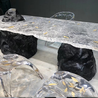 Table de luxe en résine de cristal transparente à effet vague d'eau, table haute Casa