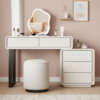 Table de maquillage multifonctionnelle rétractable en bois massif, style moderne et luxueux, avec armoire à trois tiroirs tout-en-un pour chambre à coucher de petite taille