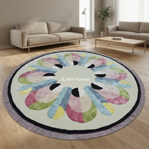 Alfombra Redonda Moderna, Alfombra Abstracta en Tonos Pastel, Tapete con Flecos para Sala de Estar, Dormitorio, Hotel - Product Image 1