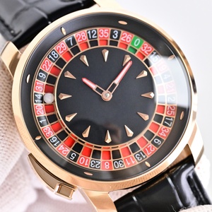 Montre de luxe pour hommes, jeu de <span class=keywords><strong>roulette</strong></span> de casino, montre mécanique automatique, or rose, bracelet en cuir noir, étanche, montre de sport décontractée - Product Image 2