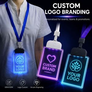 Badge LED portable en acrylique personnalisé, étiquette lumineuse avec nom, logo personnalisé, cordon, impression numérique pour promotions et salons professionnels - Product Image 2