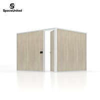 SpaceUnited Modular Office Partition Walls with Wood Grain Panels and Aluminum Frame, Floor to Ceiling Sliding Door for Office