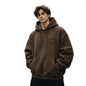 Sweat-shirt à capuche oversize marron brodé pour homme, style streetwear, en molleton personnalisé, vêtements OEM - Product Image 1