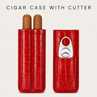 Étui à cigares portable en cuir de crocodile rouge, design classique, avec coupe-cigares à glissière 2 doigts, étui rigide, porte-guillotine de poche, cadeau pour homme