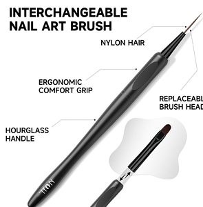 Nouveau design – <span class=keywords><strong>Pinceau</strong></span> interchangeable pour <span class=keywords><strong>nail</strong></span> <span class=keywords><strong>art</strong></span>, noir mat, en nylon, pour liner et peinture, pour outils de manucure - Product Image 5