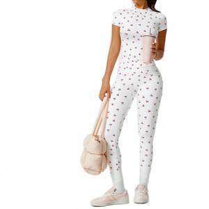 Ensemble de 2 pièces pour femme, haut de yoga à manches courtes avec logo sur le devant et leggings taille haute pour l'entraînement en salle de sport - Product Image 4