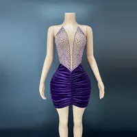 NOVANCE Y2356 sıcak öğeler 2022 yeni yıl ürünleri zarif elmas pilili Vestido Bodycon Mini elbise Halter mor düğün elbisesi