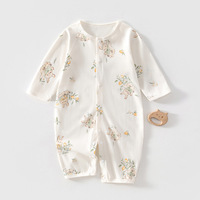 Combinaison Bébé Respirante en Coton à Manches Longues avec Dos en Maille, Imprimé Mignon, pour Nouveau-né, Idéale pour l'Été et la Climatisation