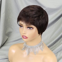 Peluca de cabello humano esponjoso y natural de color marrón con flequillo, pelucas hechas a máquina completas sin pegamento para mujeres negras